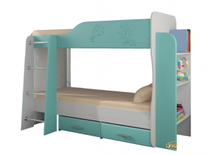 Кровать двухъярусная с ящиками бирюзовый/ясень анкор светлый 220х111х160