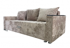 Диван прямой раскладной ППУ бежевый велюр с подлокотниками 220 см