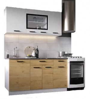 Кухонный гарнитур прямой Брауни дуб вотан/белый 150 см