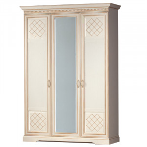 Шкаф распашной Парма трехстворчатый с зеркалом бежевый Кремовый белый 165см