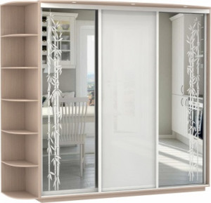 Шкаф-купе  3-х створчатый Оптим шимо светлый/зеркало с аппликацией 150х50х220