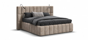 Кровать двуспальная Босс. XO с выкатными столиками и ящиками  велюр Алькантара пепел 180х200