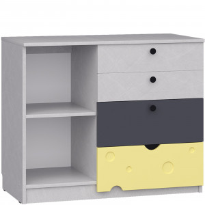 Комод в детскую 4 ящика и полки Сыр Плуто/Графит 90х46х75