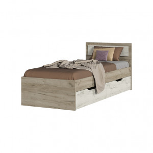 Кровать односпальная с ящиками Гармония КР 608 Дуб крафт Белый/Серый 90х200