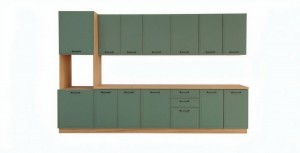 Кухня прямая модульная Индира Дуб крафт золотой/зеленый 320 см