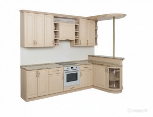 Кухонный гарнитур угловой с барной стойкой Классика бежевый 280х145