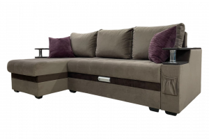 Диван угловой раскладной Бэйс с декором коричневый 235х140