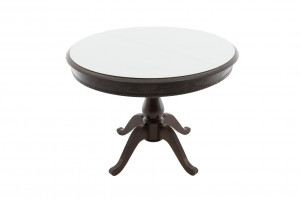 Стол обеденный раскладной круглый Фабрицо-1 стекло белоемассив дерева венгет 82х77