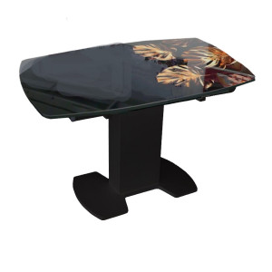 Стол обеденный раздвижной Будапешт стеклянный черный фотопечать 130х80х77