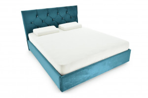 Кровать двуспальная интерьерная «Моника-3» с каретной стяжкой синий велюр 160х200