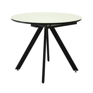 Стол кухонный раздвижной круглый Лондон белое матовое стекло черный металл 95х75