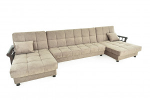 Диван П-образный раздвижной ППУ Лиссабон Wood бежевый велюр 432х161
