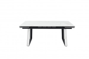 Стол кухонный раздвижной Монако Квадро стекло белое черный металл 160х90х75