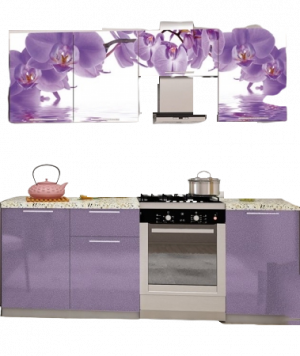 Кухня 2,1 с фотопечатью фиолетовый орхидея
