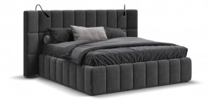Кровать двуспальная Босс.XO с выдвижными тумбами и ящиками велюр Монолит серая 180х200