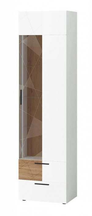 Шкаф-витрина большой Джерси белый/дуб золотой 60х40х224