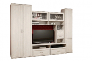 Модульная гостиная Классика комплектация 004 анкор светлый/стекло 280х55х213