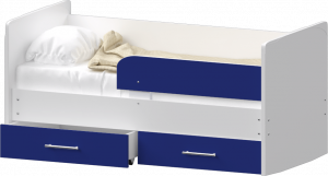 Кровать детская Сказка с ящиками и бортиком белая/синий 80х160