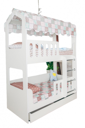 Кровать двухъярусная Домик с ящиком белый 100х165х220