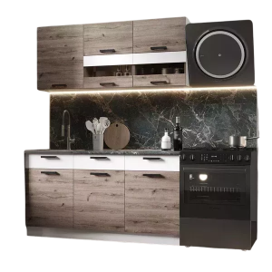 Кухонный гарнитур прямой Эра ЛДСП Дуб Горный/белый/стекло 150 см