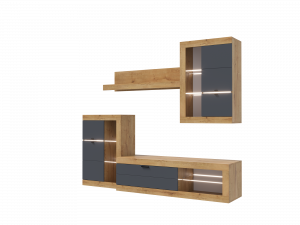 Гостиная модульная ПРАГА графит матовый/дуб вотан 218х42х194