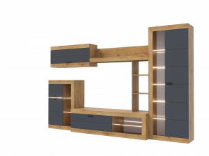 Гостиная модульная ПРАГА графит матовый/дуб вотан 285х43х194