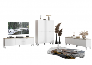 Модульная гостиная  Анима 5 дуб серый/белый 445х38х155 см