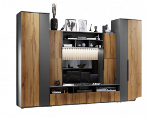 Гостиная Моника тёмно серый дуб золотистый 340х50х210