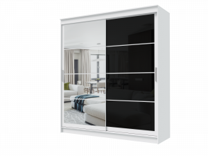 Шкаф-купе 2-х створчатый с зеркалом ГРАНД белый Лакобель чёрная 200х61х220