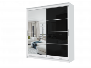 Шкаф-купе Гранд 2м белый с зеркалом /лакобель черная