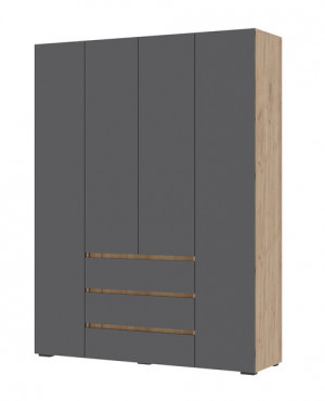 Шкаф 4-х створчатый с ящиками Хелен серый/дуб крафт золото 160х46х208