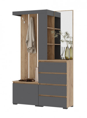 Прихожая Хелен ПР-01 серый/дуб крафт золотой 126х36х198