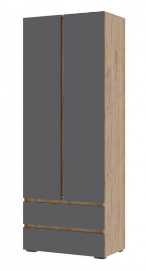 Шкаф распашной 2-х створчатый с ящиками Хелен ШК 01 серый/дуб крафт золото 80х46х210