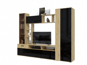 Гостиная Крокус дуб вотан/черный глянец 270х47х210