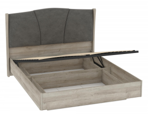 Кровать двуспальная с мягким изголовьем и ПМ Шер 23-16-16 дуб серый/серый велюр 180х200 см