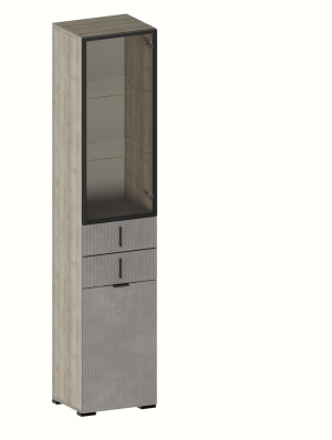 Пенал с ящиками и стеклом Модульная гостиная Шер шк 3319 дуб серый/сантьяго 46х38х215 см