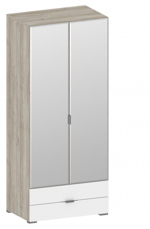 Шкаф распашной 2-х створчатый с ящиками Анима ШК 3006 дуб серый/белый/зеркало 92х59х215 см