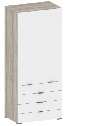 Шкаф распашной 2-х створчатый с ящиками Анима ШК 3007 дуб серый/белый 92х59х215 см