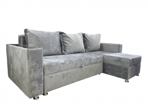 Диван угловой раскладной Евроугол с оттоманкой серый плюш 245х153