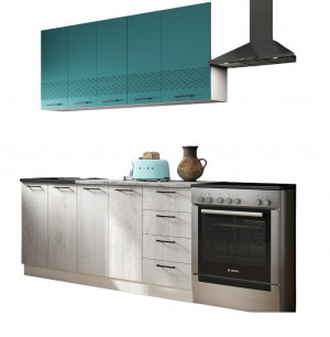 Кухонный  гарнитур прямой Лагуна морская волна/дуб седой 160см