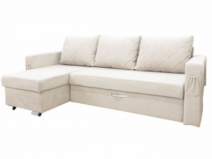 Диван угловой раскладной ППУ Стелс светло-бежевый плюш 240х150