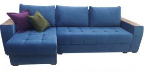 Диван угловой раскладной с оттоманкой  синий велюр 290х160