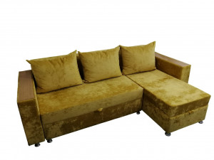Диван угловой раскладной с оттоманкой желтый плюшевый ППУ 230х145 см