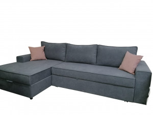 Диван угловой раскладной НПБ Алиса с кантом металлический каркас тройной расклад серый велюр 296х100 см