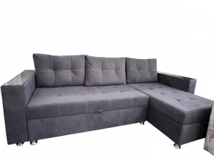 Диван угловой Евроугол с утяжкой коричневый велюр 145х245