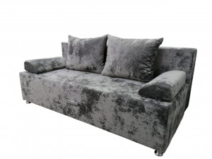 Диван прямой раскладной ППУ Валик с утяжкой серый плюш 190х90