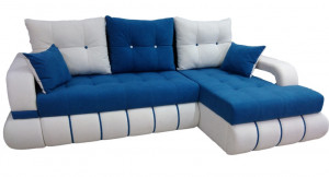 Диван-кровать угловой Омега с оттоманкой белый синий