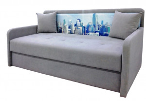 Диван-кровать прямой раскладной Тахта серый принт город 205см