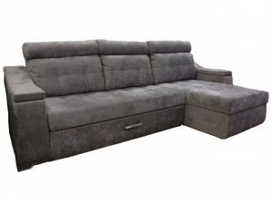 Диван-кровать угловой раскладной НПБ Премиум-Марсель с выкатной оттоманкой серый плюш 300х170 см