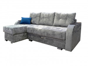 Диван угловой раскладной Мальди серый плюш 245х150 см